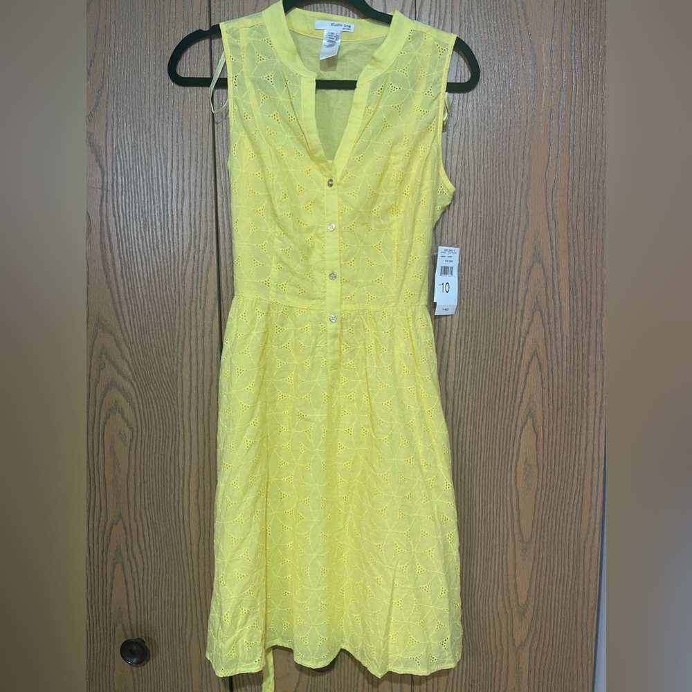 Studio One Yellow Eyelet Mini Dress